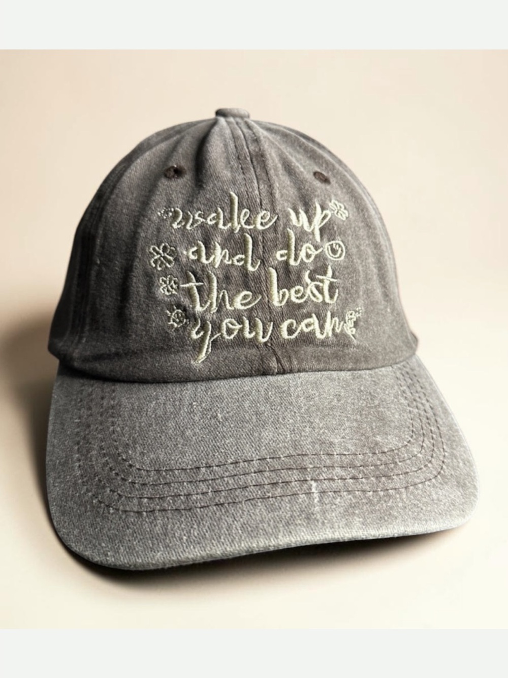 Brown washed look Embroidered Baseball Cap - Wake up and do the best you can